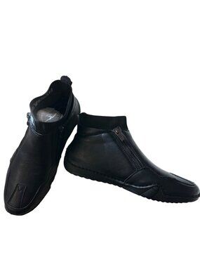 Dagyi Mens Ankle High Black Leather Zip-Up Shoes